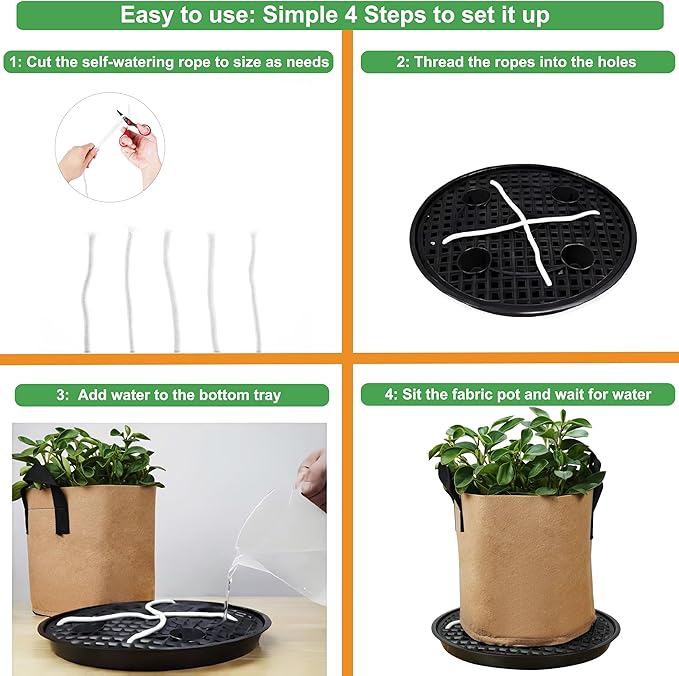 4 Pack 12 inch Self Watering Pot Base for Fabric Grow Bags, Self-watering Plastic Elevated Plant Saucer Stand, Automatic Bottom Tomato Watering Tray for 5 gallon fabric pots