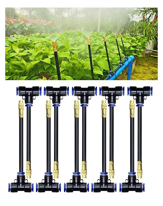 360° Adjustable Misting Nozzles & Push to Connect Tee Fittings – 10 pcs Drip Irrigation Kit,10 pcs 12-8mm Quick Connect Watering System for Garden, Greenhouse, Patio Plants