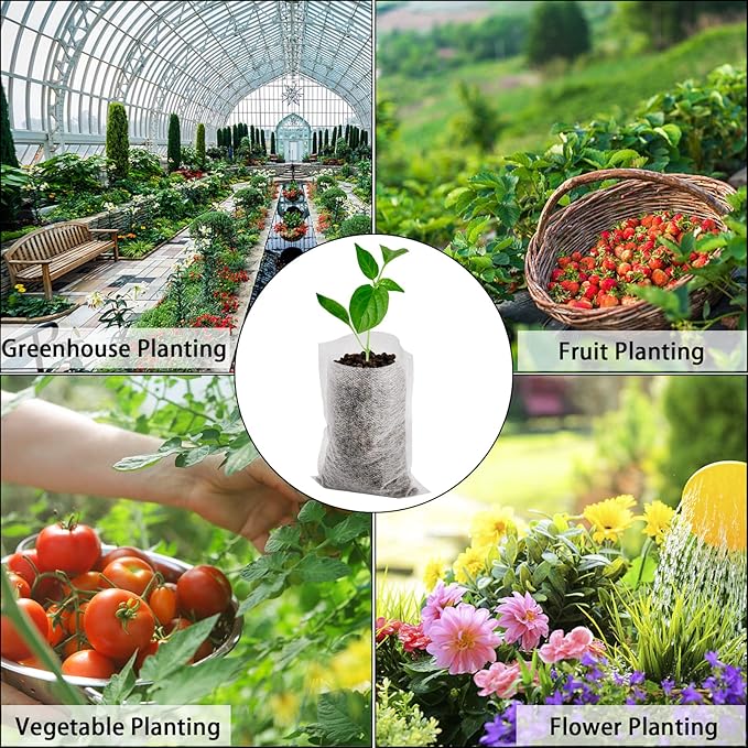 Yesland 1100 Pcs Degradable Non-Woven Plant Nursery Bags - Fabric Plant Seeding Bags Plant Grow Bags - 4 Assorted Sizes Nursing Growing Pouch for Vegetable, Flower, Plant Grow