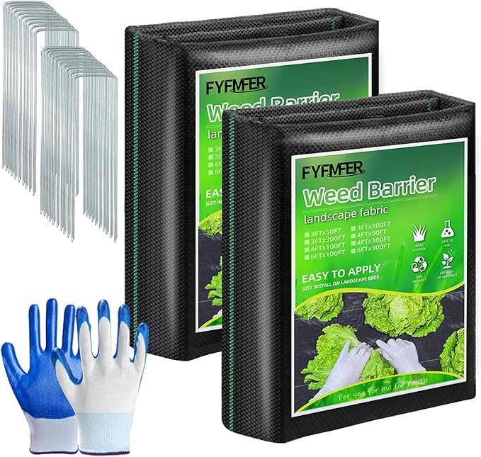 4FT x 100FT Weed Barrier Landscape Fabric,3.2oz Premium Heavy Duty Woven Cloth for Garden,Ground Cover Geotextile Fabric for Gardening, Farming with 20 U-Shaped Securing Pegs