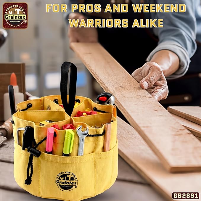 Graintex 18 Pockets Grab Bag Rip-stop Canvas Drawstring Closure, Small Part Organizer Pouch, Small Tools, Screws, Parts, Parachute Tool Bag for Efficient Storage - Yellow