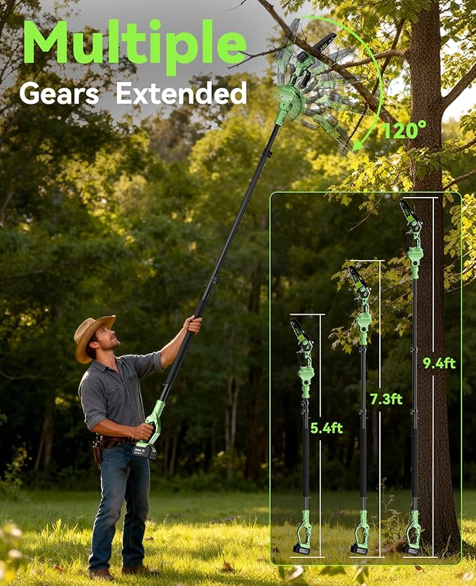 Electric Pole Saws for Tree Trimming: 6 Inch Mini Chainsaw Cordless with Extension Pole, 2x4000mAh Batteries, 21V Brushless Pole Saw Battery Powered Tree Trimmer 16 Ft reach Limb Branch Cutter Pruner