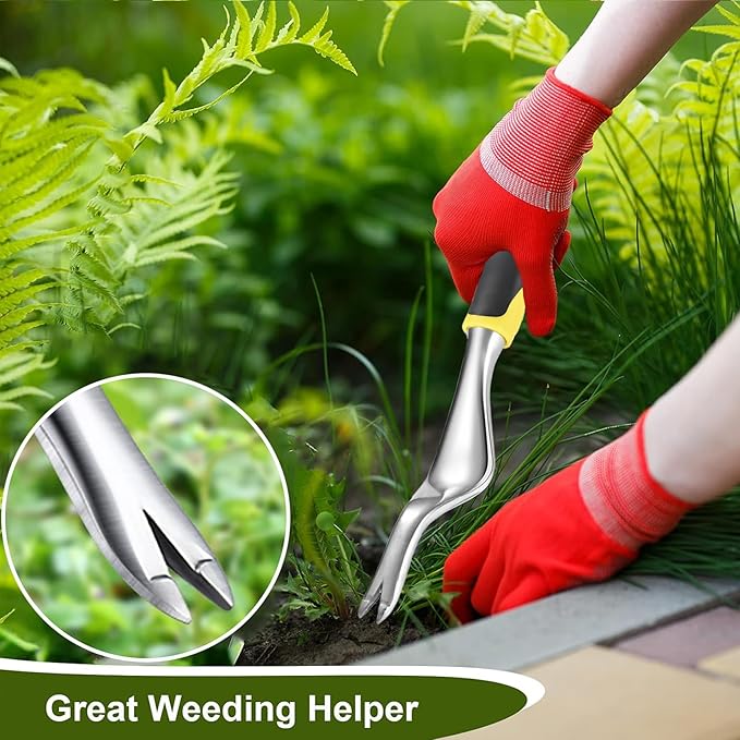 Weed Puller Hand Weeder Tool for Garden, Bend-Proof Leverage Base with V-Shaped Forks for Easy Weed Removal & Deeper Root Digging, Weeding Digger Tool with Ergonomic Handle for Farm Lawn Yard