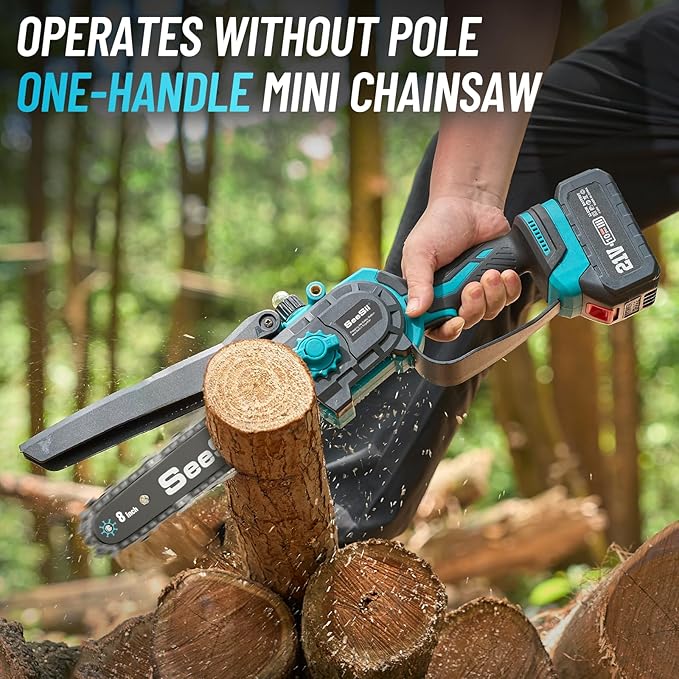 SEESII 2-in-1 Electric Pole Saws for Tree Trimming, 8 Inch Brushless Mini Chainsaw with Extension Pole, Cordless Pole Chain Saw, Tree Trimmer Limb Branch Cutter Pruner with 2 x 4.0Ah Batteries, PS810