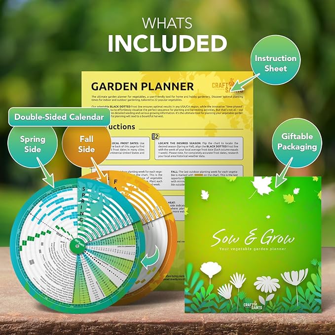 CraftSaints Garden Planner, Vegetable Planting Chart Wheel, Perpetual Outdoor & Indoor & Greenhouse Plant Care Guide, Homestead Planting Almanac, Essential Accessory for Gardeners & Farmers