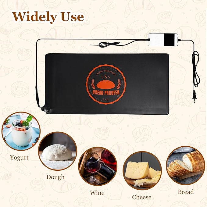 Bunmery Bread Proofing Mat, Sourdough Warming Heating Mat, Sourdough Starter Warmer with Thermostat Temperature Control & Warm Cover, Bread Dough Proofer Heating Pad for Home Kitchen(10.6" x 21.6")