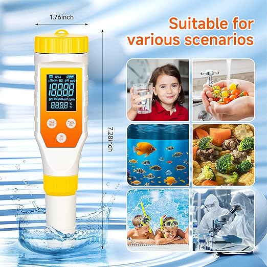 Hydrogen Water Tester,PH Meter 7 in 1 H2/TDS/EC/ORP/Salt/Temp with ATC & Backlight,Hydrogen Water Tester for Filtered Water, TDS Meter for Juice,Coffee,Your Plants.