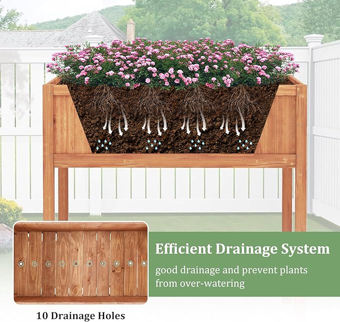 Giantex Raised Garden Bed, Wood Planter Box with Plant Stand & Black Liner, 40"x20"x39" Raised Bed for Indoor Outdoor Plants, Vegetables Flower Herbs Fruit Gardening (2,Reddish Brown)