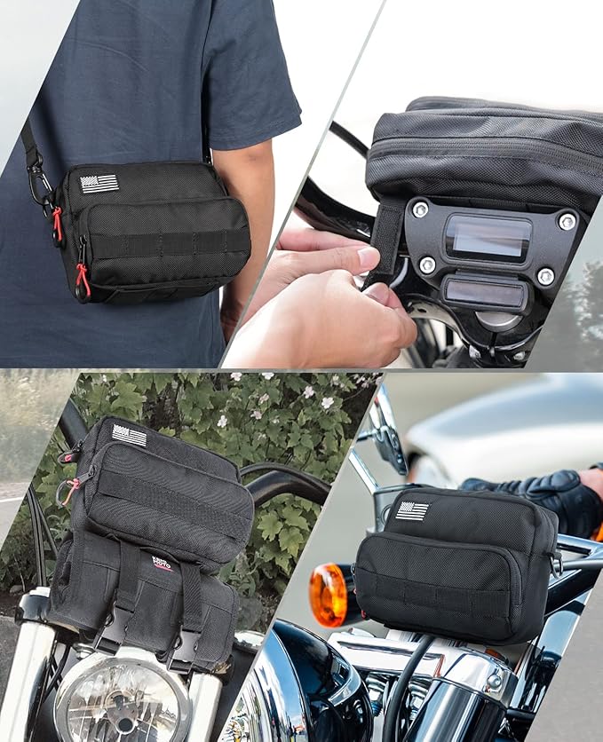 KEMIMOTO Motorcycle Bag, Handlebar Tool Bag Storage Accessory Saddlebag Universal for Front Fork Handle Bar Sissy Bar Compatible with Cruiser Softail Dyna Sportsters