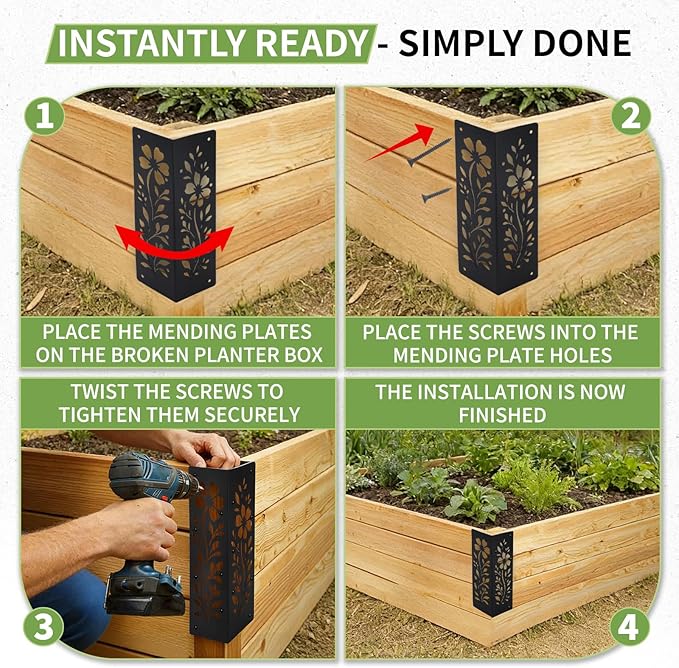 8-Pack Corner Brackets for Wood, Heavy-Duty Metal Corner Brackets for Raised Garden Bed, 11" x 3" x 3" Thickened Garden Bed Corner Brackets, Rust Resistant Raised Garden Bed Corners with Screws