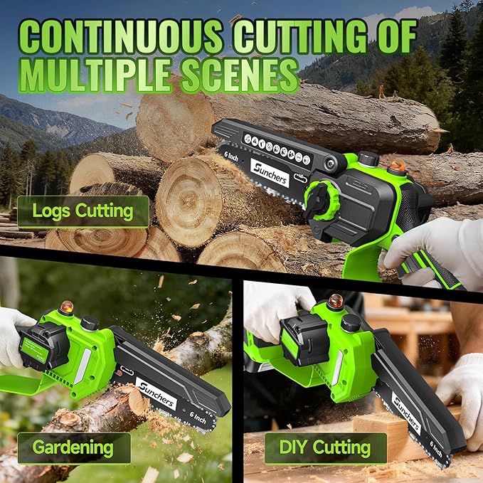 Mini Chainsaw Cordless, 6 Inch Electric Chainsaw with 2 Battery, Handheld Battery Powered Chain Saw with Auto Oiler, Garden Tools Saw for Wood Cutting Tree Cutter, Holiday Gifts for Men, Dad, Husband