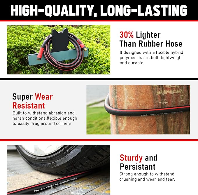 Garden Hose 100ft x 5/8", NON-EXPANDABLE Heavy Duty Premium Flexible Water Hose, No Kink, Leakproof, Lightweight Hybrid Hose with Male to Female Fittings for Household&Backyard