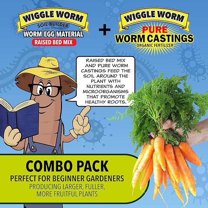 Combo Package - 15lbs Pure Earthworm Castings Organic Fertilizer and 80lbs Worm Egg Material Raised Bed Mix Plus for Indoor/Outdoor Gardening