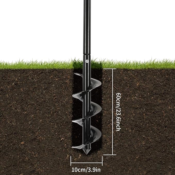 Garden Auger Drill Earth Auger Drill with Non-Slip Handle Post Hole Digger 3.9x23.6inch/1X1.96ft Garden Auger Spiral Drill Rapid Planter Fence Post Auger for Planting Trees Deep Cultivating Seedlings