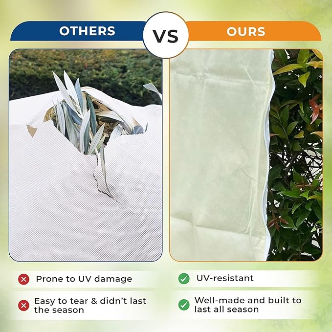 Plant Covers Freeze Protection Large, 2 Packs 60''W x 70''H Shrub Covers with Zipper and Drawstring, Frost Cloth for Winter, Outdoor Plant Blankets for Cold Weather
