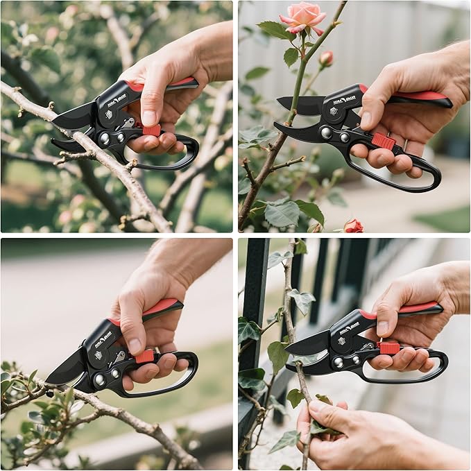 FLORA GUARD Ratchet Pruning Shears Heavy Duty – 3x Cutting Power Ratcheting Garden Pruners, Garden Clippers for Tree Branch & Gardening with Ergonomic Grip