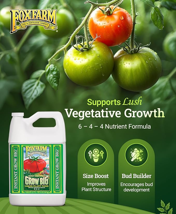 FoxFarm Grow Big Liquid Plant Food - 6-4-4 House Plant Fertilizer for Lush Vegetative Growth, Fast Nutrient Uptake for Roses, Tomatoes & Veggies - Gallon Size Concentrate