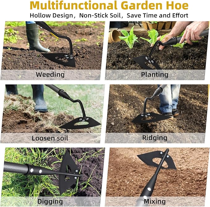Hollow Garden Hoe - Heavy Duty Triangle Weed Hoes for Gardening,42" Adjustable Long Handle, Sharp Blade Hand Weeding Tool for Vegetable Gardens, Flower Beds, Lawn Edges & Tight Spaces