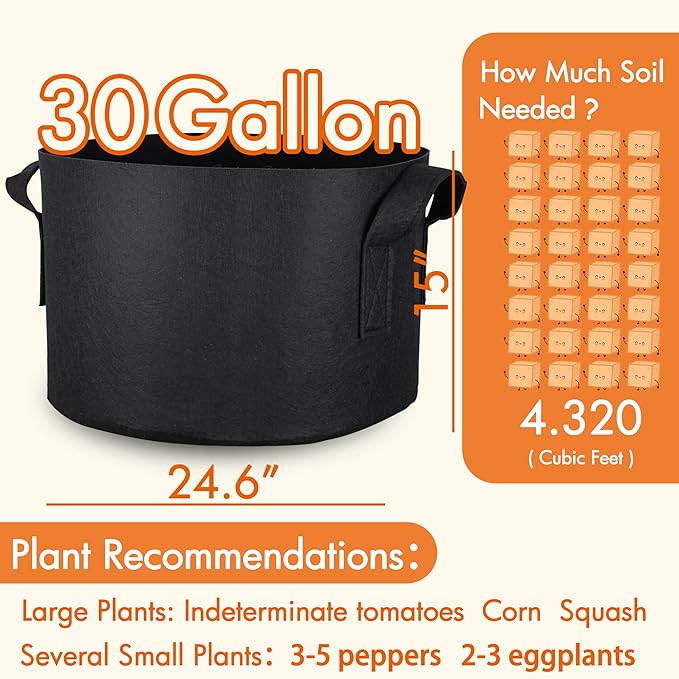 Gardzen 6 Pack 30 Gallon Grow Bags & 5 Pack 40 Cell Seed Starter Tray Kit, Thickened Aeration Fabric Pots with Handles, BPA Free Reusable Seedling Trays with Humidity Vented Domes for Indoor Outdoor