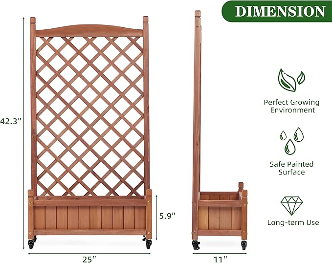 Raised Garden Bed with Trellis Set of 2, Outdoor Wood Planter Box & Plant Stand with Climbing Racks