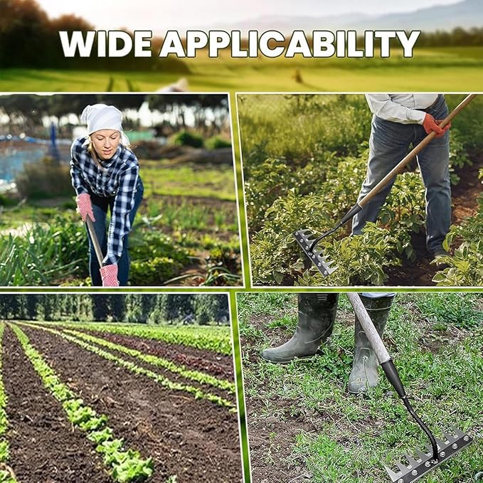 Gardenia Iron Rake 2.0 with 8 Teeth for Versatile Weeding and Gardening, Heavy-Duty Carbon Steel Handle Ideal for Landscaping, Lawn Care, and Soil Cultivation