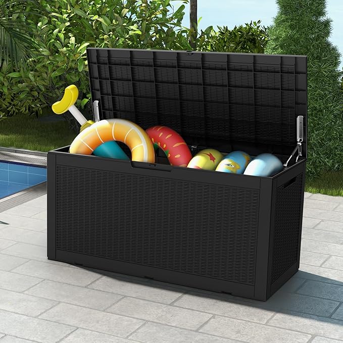 Mars Villa 100 Gallon Outdoor Storage Box, Resin Deck Box Waterproof for Patio Furniture Cushions, Pool Supplies, Gardening Tools, Weatherproof and UV Resistant