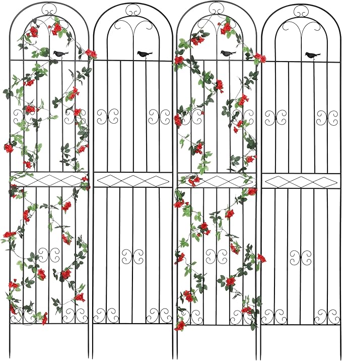 4 Pack 86.7" H x 19.7" WMetal Garden Trellis with Black Coating, Wire Lattice Grid Panel for Climbing Plants Outdoor Roses Vine Cucumbers Vegetables Flower Support (86.7" H, 4 Pack)