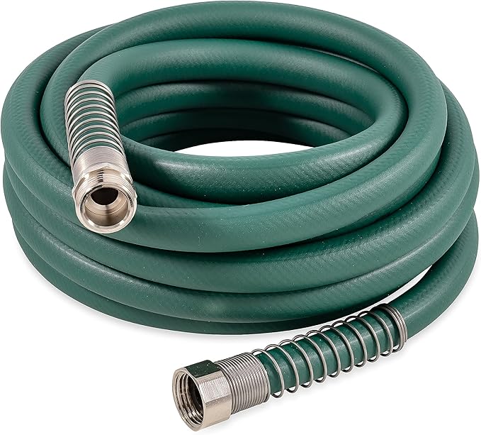 Camco EvoFlex 25-Ft Water Hose - RV Drinking Water Hose Contains No Lead, No BPA & No Phthalate - Flexible Design w/Stainless Steel Strain Relief Ends - 5/8” Inside Diameter, Green22581)