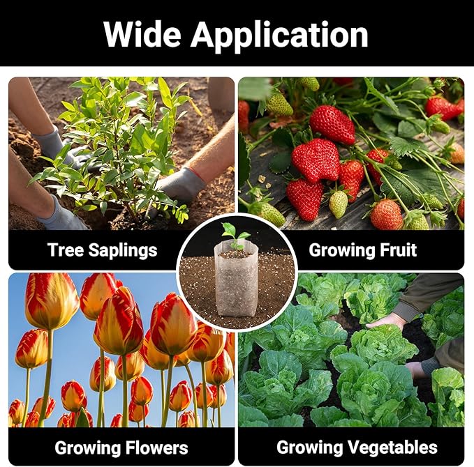 Seedling Grow Bags for Plants Bulk, 6x8 inches Sturdy Non-Woven Nursery Bags, 100PCS Solid Plant Grow Seed Starter Bag, Fabric Seedling Pots Pouches Planting Home Garden Supply