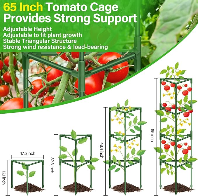 Legigo 4 Pack 65 Inch Tomato Cage for Garden, Heavy-Duty Tomato Trellis Plant Support Stakes, Adjustable Garden Trellis Plant Cage for Climbing Plants Peppers Outdoor Raised Garden Bed and Vegetables