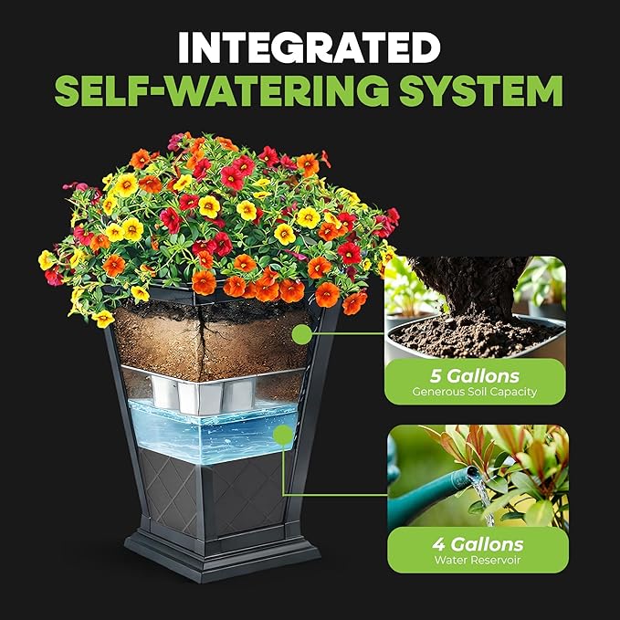 FCMP Outdoor - Modemmo Argyle Self-Watering Planter (2 Pack), Black