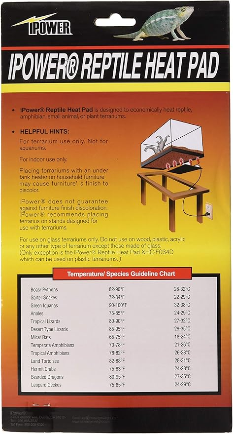 iPower Reptile Heat Pad 6X8 Inch 8W Under Tank Terrarium Warmer Heating Mat for for Turtle, Lizard, Frog, Snake, Reptile, and Other Small Animals