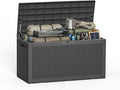 120 Gallon Outdoor Storage Deck Box Waterproof Resin Lockable Outside Bench Porch Patio Furniture Pool Float Garden Tool Cushion UV Resistant Bin Black