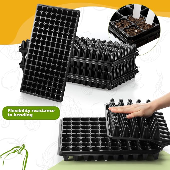 Yinder 20 Pcs Plant Seed Starting Trays, 1020 Trays No Holes and Cells Plug Trays with 100 Pcs Tags, Growing Trays for Nursery, Germination, Wheatgrass, Succulent, Microgreens and More(128 Cells)