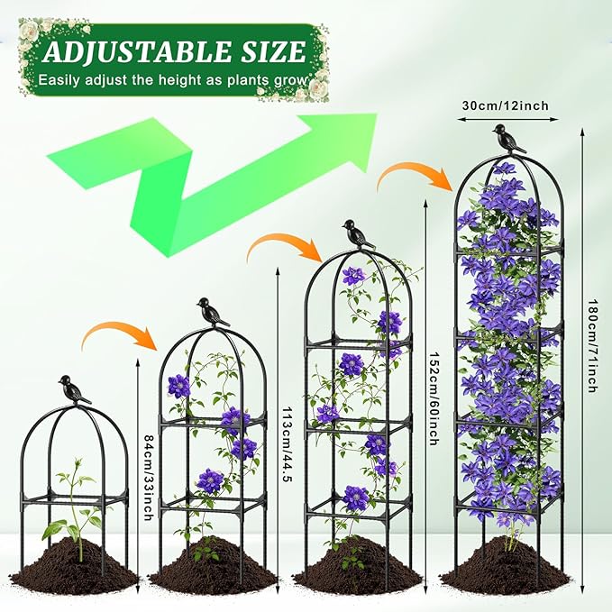 Fabulas Garden Obelisk Trellis for Climbing Plants Outdoor, 6 Ft Rustproof Plastic Coated Metal Vine Plant Trellis Support for Pots, Wisteria, Morning Glory, Clematis, Jasmine, Rose, Tomato, 2 Pack