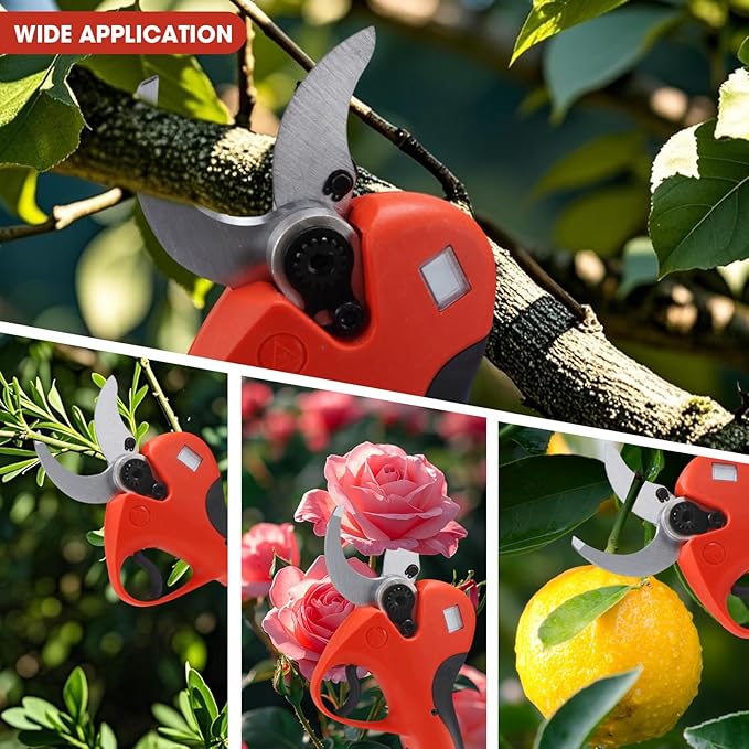 Electric Pruning Shears,2 inches (50mm) Cutting Diameter,Cordless Pruning Shears with LCD Display,2pcs 2000mAh Rechargeable Lithium Battery, 2pcs Upgraded SK5 blades