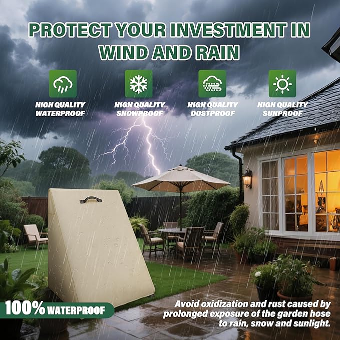 Veranda Patio Free Standing Portable Garden Hose Reel Cover,Waterproof, Dustproof and Sun-Proof Protect Your Hose Reel and prolong its Life(26"W x25"D x 35"H)