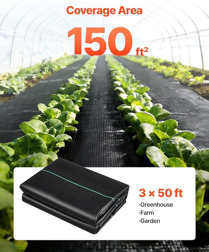 VEVOR Weed Barrier Fabric Heavy Duty, 2 Packs 3x50FT 3.2oz Weed Blocker Fabric, Woven Landscape Fabrics, Garden Fabrics Weeds Barrier, Weeds Control Ground Cover, Geotextile Webbing, Black