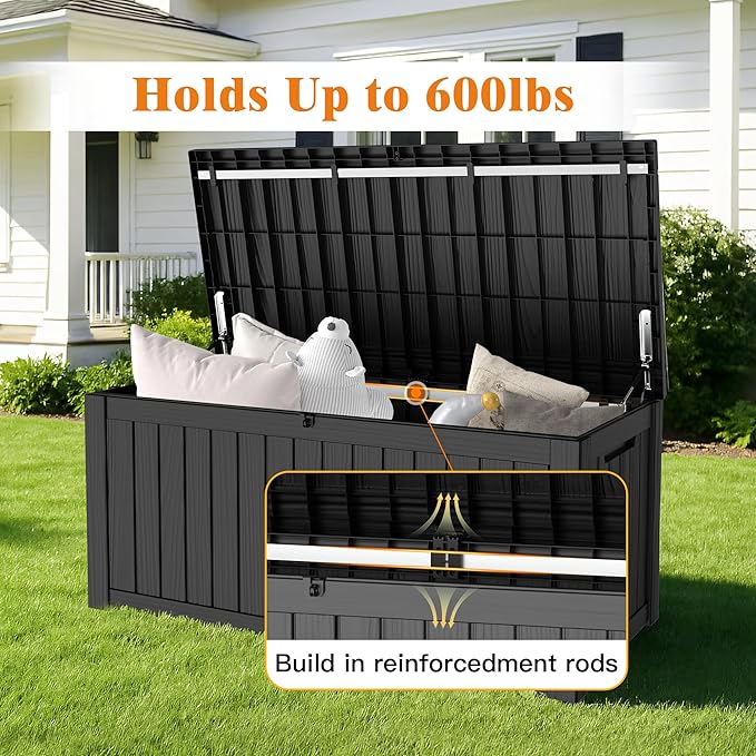 Outdoor Large Storage Cabinet Deck box, 150 Gallons Waterproof Heavy Duty Deck Box, Lockable Patio Storage box for Garden Tools, Lawn Mower, Bike, Trash Cans, Pool Supplies