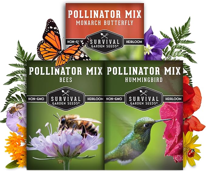 Heirloom Pollinator Flower Seeds 3 Pack for Planting - Attract Butterflies, Bees, Hummingbirds - Nectar & Pollen Rich Perennial & Annual Wildflowers for Pollinators - Survival Garden Seeds