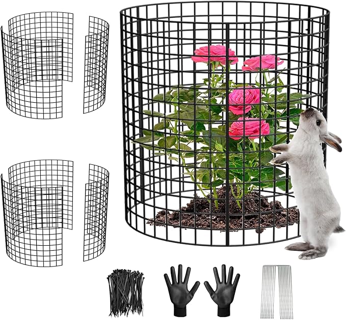 3 Pack Wire Plant Protectors, 13.5" Dia x 14" H Plant Protector from Animals, 9pcs Pre-Bent Metal Mesh to Keep Animals Out with Zip Ties & Stakes (3 Packs)