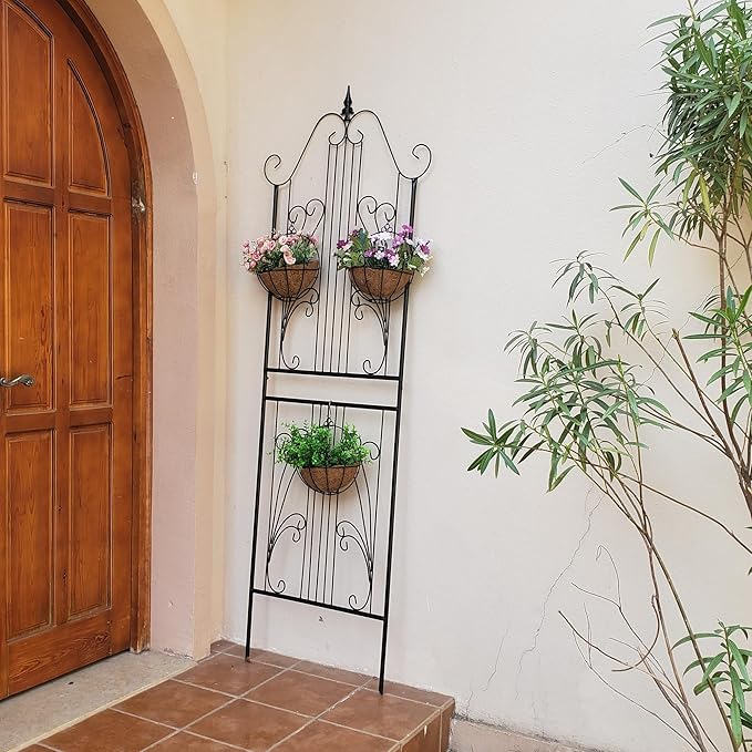 1 Pack Trellis for Climbing Plants 82.7" H x 26.7" W Tall Garden Trellis Wrought Iron Heavy Scroll Metal Decoration Lawn Patio for Rose Clematis Ivy Weather Resistant