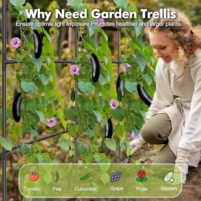 GOJAWAY Cucumber Trellis for Garden Vegetable Trellis, 47.2" x 47.2" Metal Garden Trellis Arch Plant Grow Support Frame for Climbing Plants Support Vegetable Flower Fruits Vine