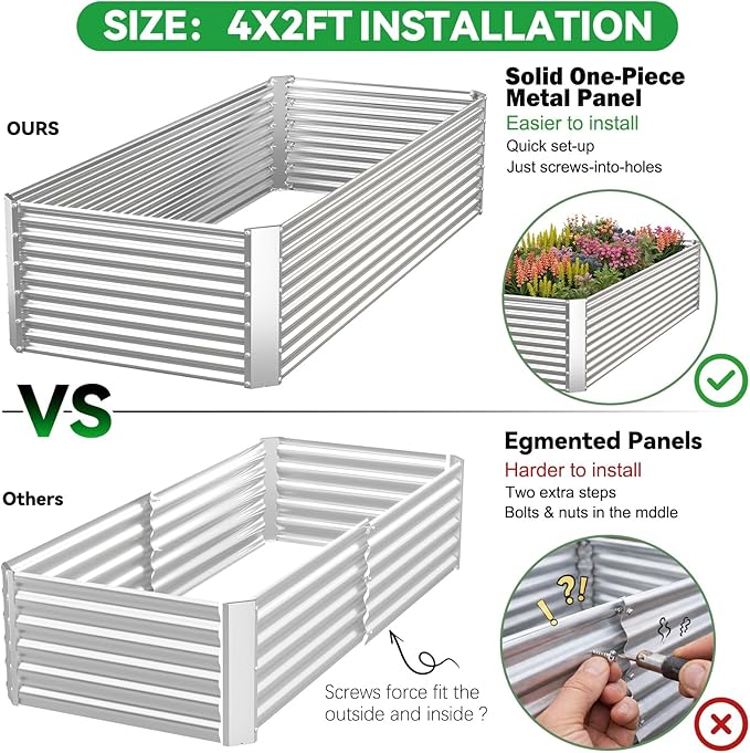 3 Pack Tall 4x2FT Corrugated Galvanized Steel Raised Garden Bed Outdoor, Metal Above Ground Garden Bed for Vegetables and Flowers, Rectangle Raised Beds for Gardening-4x2x1.5FT