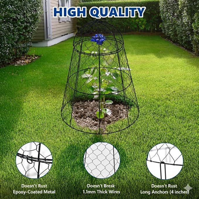 Garden Cloches for Plants - Set of 12 Chicken Wire Plant Cages and Plant Protectors from Animals, 17.7" H x 12.8" D, Outdoor Vegetable and Flower Cages, Sapbontchi Chicken Wire Cloche (12)