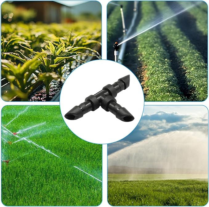 Drip Irrigation Tee Fittings Kits - 120 Pieces 1/4 Inch Barbed Connector Kit for Leak-Proof Garden Watering System, Robust Plastic Tube Fittings for Lawn, Greenhouse & Raised Beds (Black)