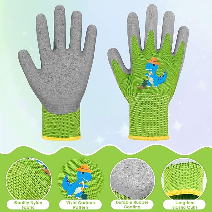 WAWSAM Kids Gardening Gloves 3 Pairs Toddlers Rubber Coated Work Gloves Children Garden Gloves