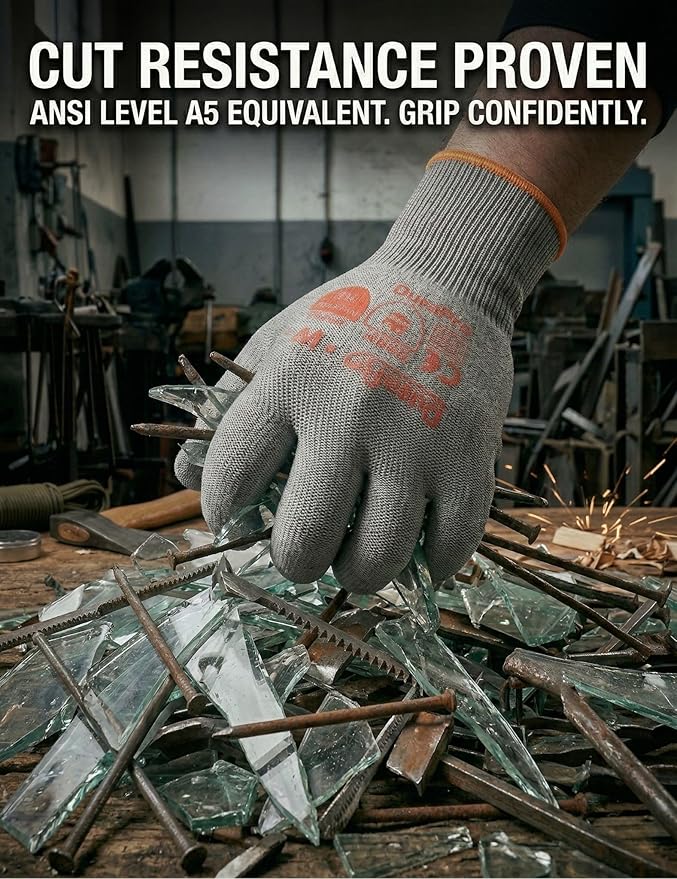 Cut-Resistant Gloves Level 5 Safety Heavy-Duty Coated Non-Slip Grip Ideal for Factories Construction DIY Gardening