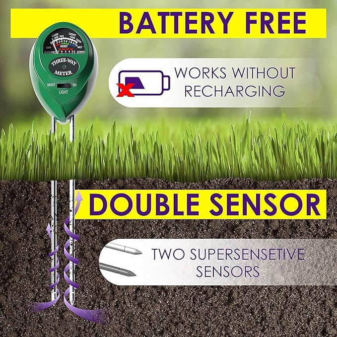 2023 Upgraded Soil pH Meter 3-in-1 Soil Tester Moisture, Light, pH, Meter Tool for Garden, Farm, Plant, Lawn Care, Water Soil, Soil Hygrometer Sensor for Gardening, Test Kit for Garden
