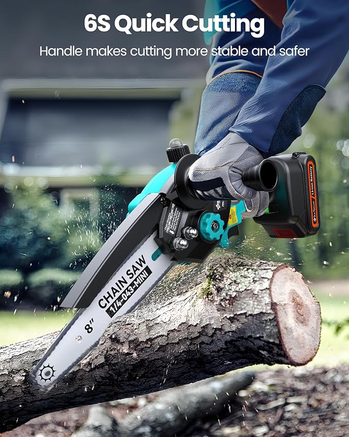 8" Electric Pole Saws for Tree Trimming,Brushless Mini Chainsaw Cordless with Extension Pole 2 Batteries, Battery Powered Hand Held Chain Saw Pole Pruner for Cutting Tree Limbs, Gifts for Father's Day